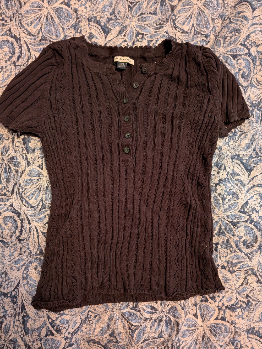 American Eagle Pointelle Short Sleeve Henley
